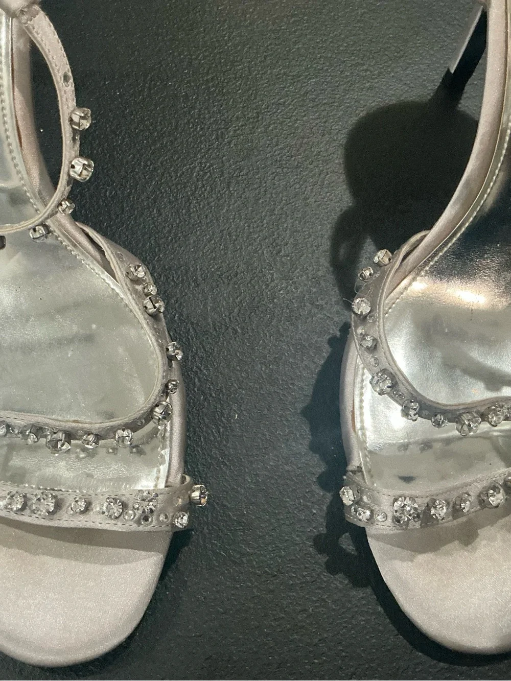 Nina, New York women, satin rhinestone ankle strap evening heels, size 10 M